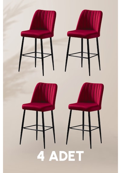 Ada Bar Sandalye - Babyface Bordo - Metal Siyah Ayak 4 Adet Bordo