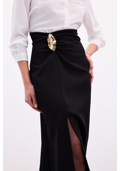 Sateen Gold Yan Aksesuarlı Etek - Siyah-136884 Siyah