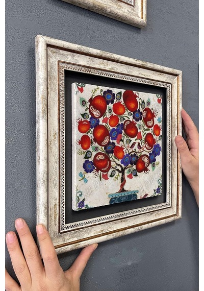 Oscar Stone Decor Çerçeveli Tablo Taş Duvar Dekoru 30 X 30 Cm Nar Ağacı/bereket Temsili Çok Renkli
