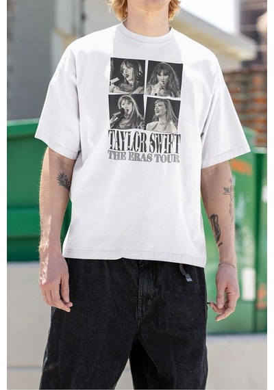 The Eras Tour Yazılı Unisex Tişört, Oversize Taylor Swift Tişört Beyaz
