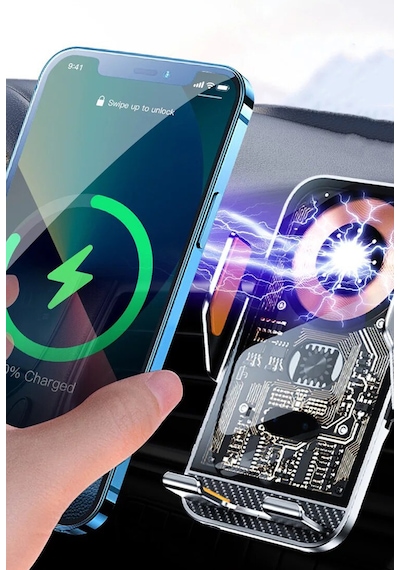 Wireless Magesafe Sensörlü Açılır Kanatlar 15 Watt Yeni Nesil Araç İçi Cep Telefonu Tutucu C10 Kahverengi