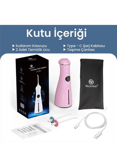 Nicefeel Fc1596 Taşınabilir,şarjlı,masajlı,diş Teli/protez Bakım Profesyonel Ağız Duşu Pembe