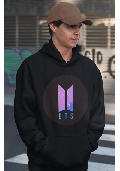 Sevbano Bts Baskılı Unisex Oversize Müzik Grubu Hoodie Siyah