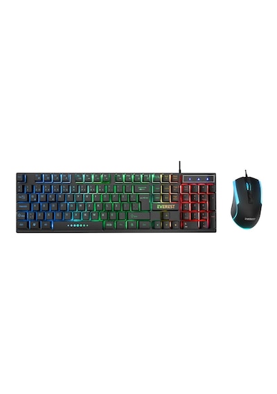 Siyah Gökkuşağı Işıklı Usb Kablolu Oyuncu Klavye - Mouse Set 5365 Diğer