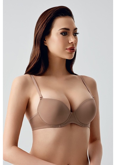 New Bra Kadın B Kap Desteksiz Basic Saten Görünümlü Sütyen Cappuccino 7025 Cappuccino