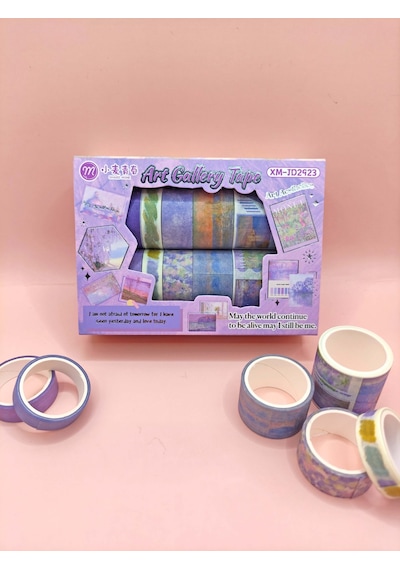 Art Vintage Washi Tape Bant Yapışkanlı Maskeleme Kağıdı Desenli Bant 12'li - Mor Claude Monet Tabloları 1