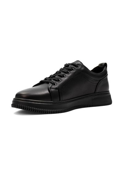 Erkek Siyah Bağcıklı Baskılı Deri Sneaker
