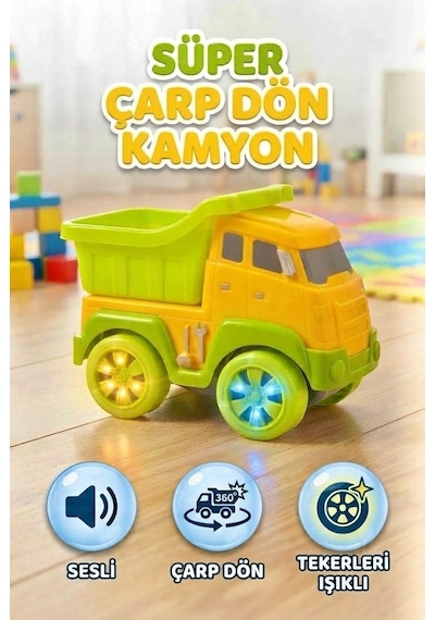 TıfılToys Süper Çarp Dön Kamyon 30 Cm Tekerlekleri Işıklı Ve Sesli Eğitici İnşaat Oyuncağı