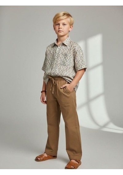 Zekids Erkek Çocuk Beli Lastikli Bağcıklı Pantolon-16956 Kahverengi