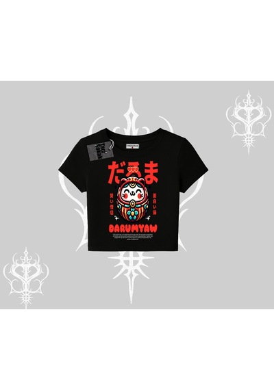Startmore Startmore Babby Tee Tshirt Daruma Kedi Anime Baskılı Siyah