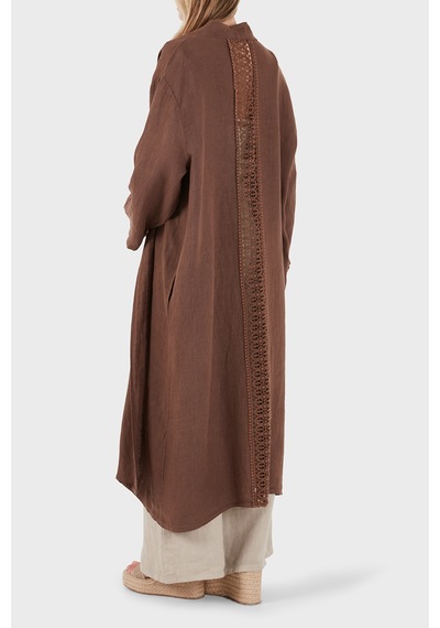 Via Dante % 100 Keten Dantel Ve Brode İşleme Detaylı Kimono Bayan Kimono 7183609 Kahve