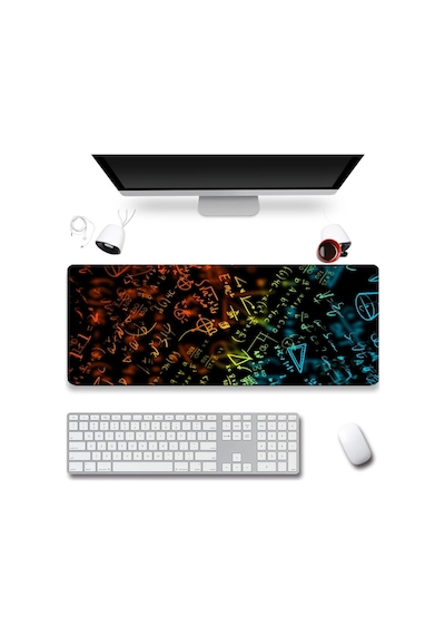Sonictouch Mavi Turuncu Neon Matematik Tahtası Gamer Oyuncu Dikişsiz Sıvı Geçirmez Klavye Mouse Pad Mousepad