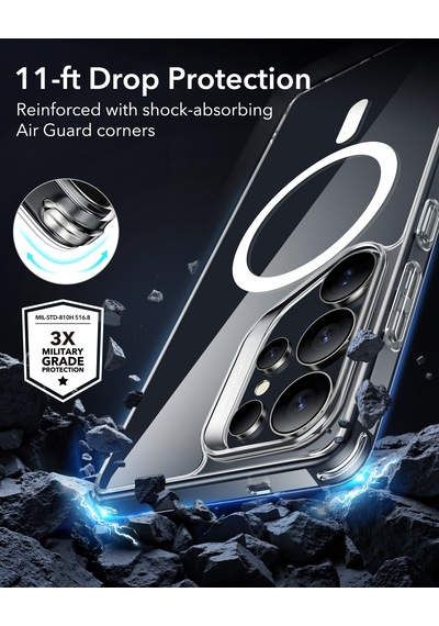 Samsung Uyumlu  S25 Ultra Halolock Magsafe Classic Hybrid Silikon Kılıf Buzlu Siyah Şeffaf