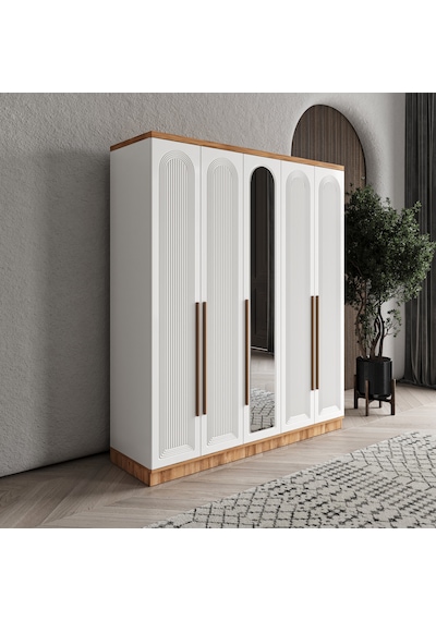 Rosa 5 Kapaklı Komple Mdf Aynalı Gardırop - Elbise Dolabı