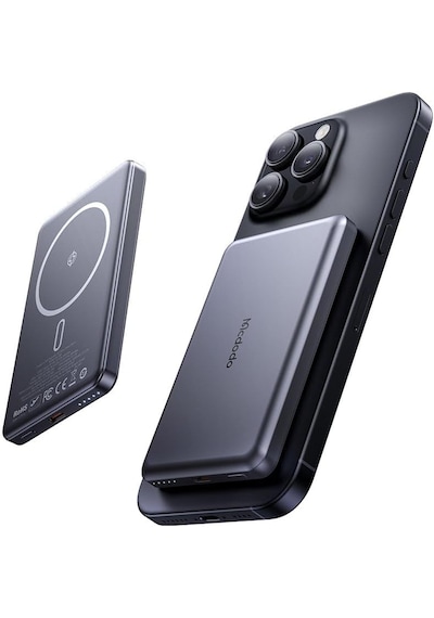 Mc-4651 10000mah 20w Metal Ultra İnce Manyetik Kablosuz Powerbank - Siyah siyah