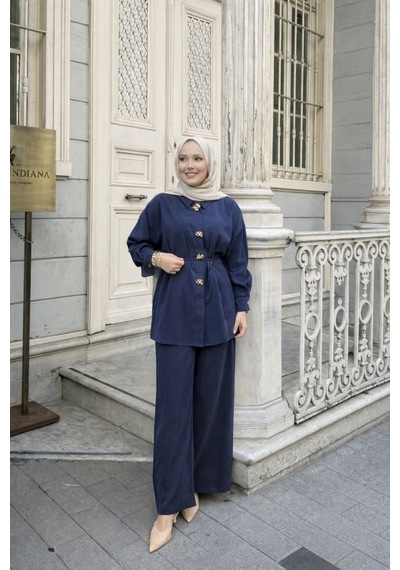 Riella Butik Rina Pantolonlu Tesettür Takım Lacivert