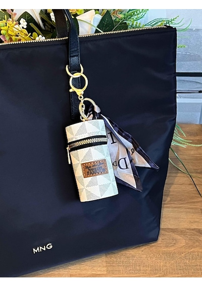 Mini Retro Ruj Çantası Charm Anahtarlık Beyaz