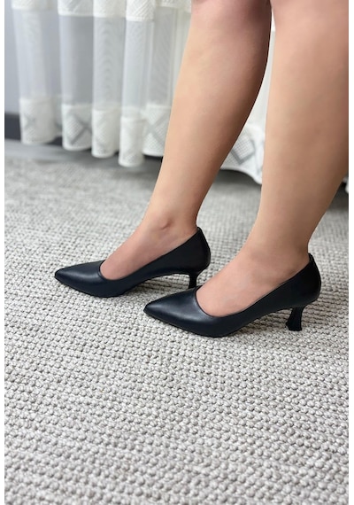 Asmi Shoes Kadın Flora Siyah Cilt 6 Cm İnce Topuklu Stiletto