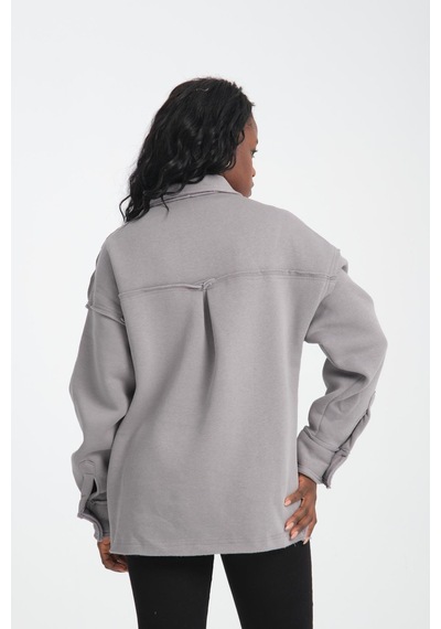 R-5750 Ceket Yaka Pis Dikişli Üç İplik Şardonlu Sweatshirt Gri