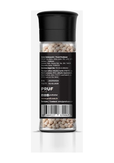 Beyaz Biber Tane 60 Gr. Cam Şişe Değirmen Kapak Tek Renk