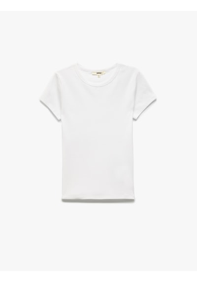 Koton Slim Fit Pamuklu Kısa Kollu Bisiklet Yaka Kadın Basic Tişört Beyaz 5sak50012ek Beyaz