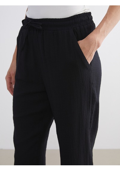 Lcw Comfort Siyah Beli Lastikli Dokulu Kadın Pantolon