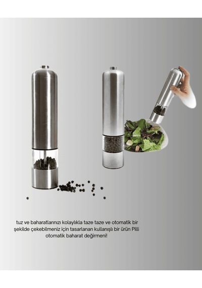 Otomatik Baharat Değirmeni Paslanmaz Gövde, Pilli, 22.5 Cm Çok Renkli