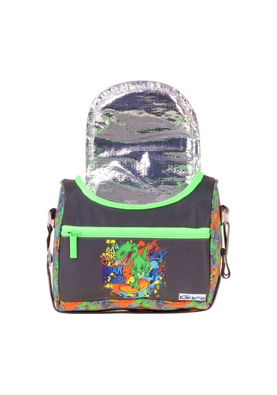 Kaukko Kids Erkek Çocuk Street Dinazor Baskılı Isı Yalıtımlı Okul Beslenme Çantası Siyah - Yeşil - L5415