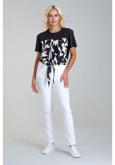Kadın Bağlamalı Baskılı Viskon Kombinli Likralı Örme Kumaş Sıfır Yaka Tshirt Çok Renkli Kadın Bağlamalı Baskılı Viskon Kombinli Likralı Örme Kumaş Sıfır Yaka Tshirt Çok Renkli