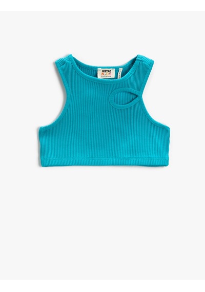 Koton Pencere Detaylı Crop Üst Ribanalı Kolsuz Pamuklu Turkuaz 2skg30111ak