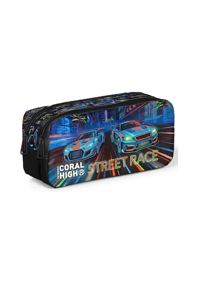 Coral High Erkek Çocuk Siyah Yarış Arabası Baskılı İki Bölmeli Kalem Çantası/kalemlik 31059