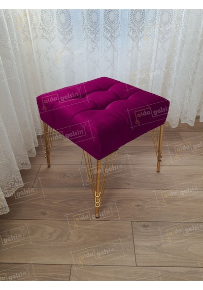 Modern Dilim Puf Ayakucu Puf Gold Metal Ayak 45 45 Mor
