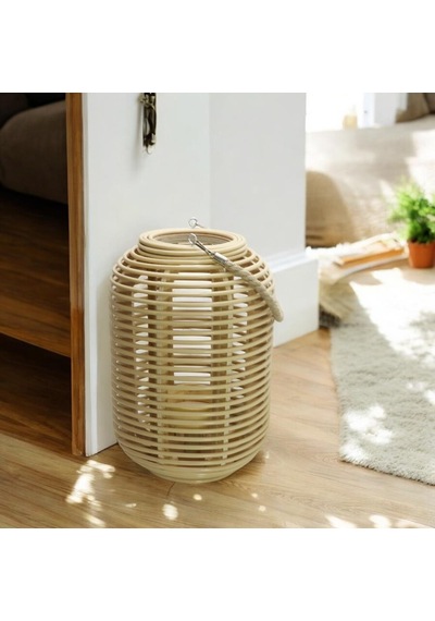 T.concept Dekoratif Halatlı Rattan Cam Hazneli Mumluk Küçük