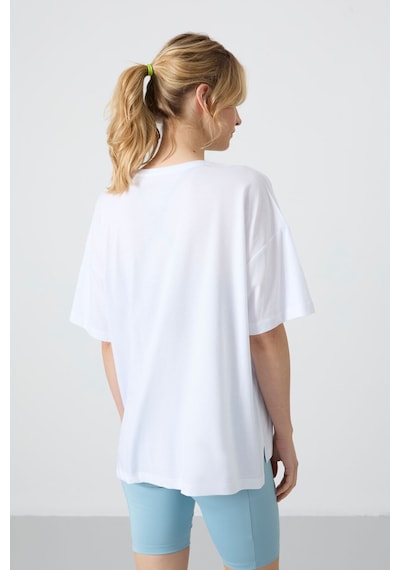 Tommy Life Beyaz Penye Modal Yumuşak Tuşeli Oversize Fit Basic Kadın T-shirt- 97285 Beyaz