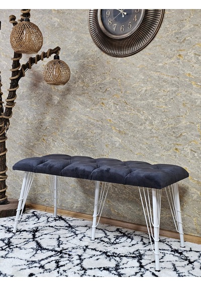 Zafir Metal Beyaz Tel Ayaklı 100 Cm Puf Bench - Puf - Bench - Oturak - Mutfak Oturağı - Antre Oturağı Füme