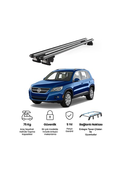 Venüs Volkswagen Tiguan 2003-2011 Uyumlu Gri Ara Atkı Port Bagaj Tavan Barı