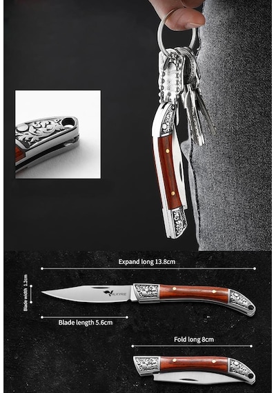 Valkyrie Mini Çelik İşlemeli Katlanır Outdoor Cep Kamp Bıçağı Şık Tasarım, Taşıması Kolay Ahşap Siyah Siyah