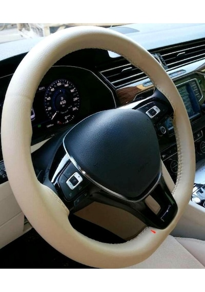Renault Megane 2 Uyumlu Deri Dikmeli Direksiyon Kılıfı Bej Renk 38 10.5cm