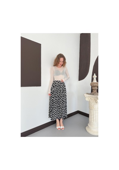 Verymoda Dama Desenli Puantiyeli Etek D3072002 Siyah