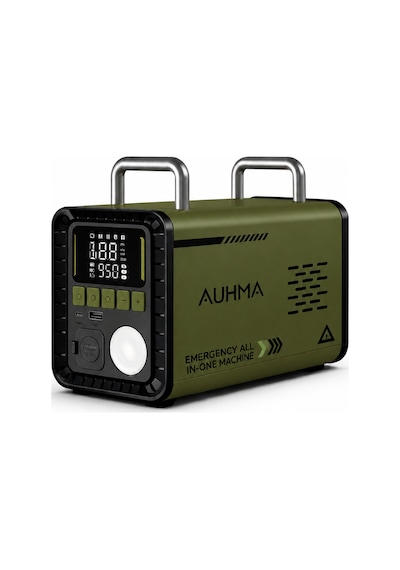 Auhma A8833 Haki 16.000 Mah 5'i 1 Arada Akü Takviye Cihazı Şarjlı Hava Kompresörü Powerbank Vakum Üfleme Dijital Fener