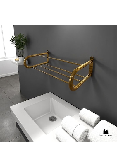 İsaoğlu Yapı Mat Gold Havluluk Otel Tipi Raf Havluluk Fırçalanmış Mat Gold Premium Havluluk Gold