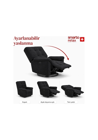 Smarto Relax Porto Comfort Elektrikli Döner Sallanan Tv Koltuğu Kontrol Panel... Siyah