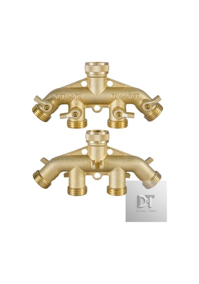 Pirinç Bahçe Hortumu Ayırıcı 4 Yol , Prinç Hortum Bağlantısı 3/4", Hortum Tıkaç Adaptörü 4 Vana Ve 4 Ekstra Lastik Pul