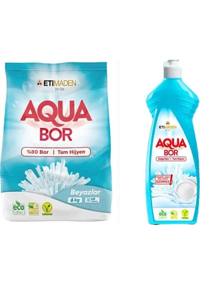 Aquabor Doğal Mineralli Beyazlar İçin Çamaşır Deterjanı 6 Kg + 1 Adet Elde Yıkama Bulaşık Deterjan.