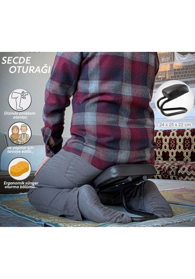 Ergonomik Süngerli Secde Oturağı - Diz Ve Eklem Destekli Namaz Taburesi Siyah