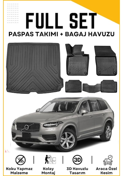 Volvo Xc90 5 Koltuk 2024 Model Birebir Uyumlu Bagaj Havuzu+paspas Seti