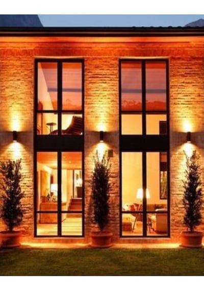Amber Işık Ledli Iç Ve Dış Mekan Dekoratif Çift Yönlü Duvar Apliği Siyah