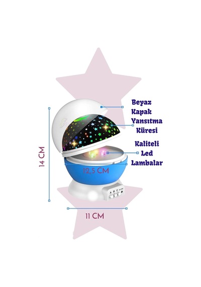 Dönen Başlıklı Gece Lambası Ve Renkli Yıldızlı Gökyüzü Projeksiyo