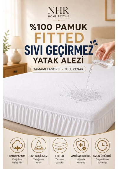Sıvı Geçirmez / Ultra Sessiz / Fitted Yatak Alezi / %100 Pamuk Beyaz