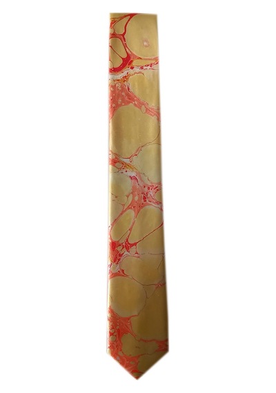 ElifEbru Exclusive Handicrafts Ebru Sanatı Saten Kravat Altın Rengi Pembe Sakr 104 Pembe